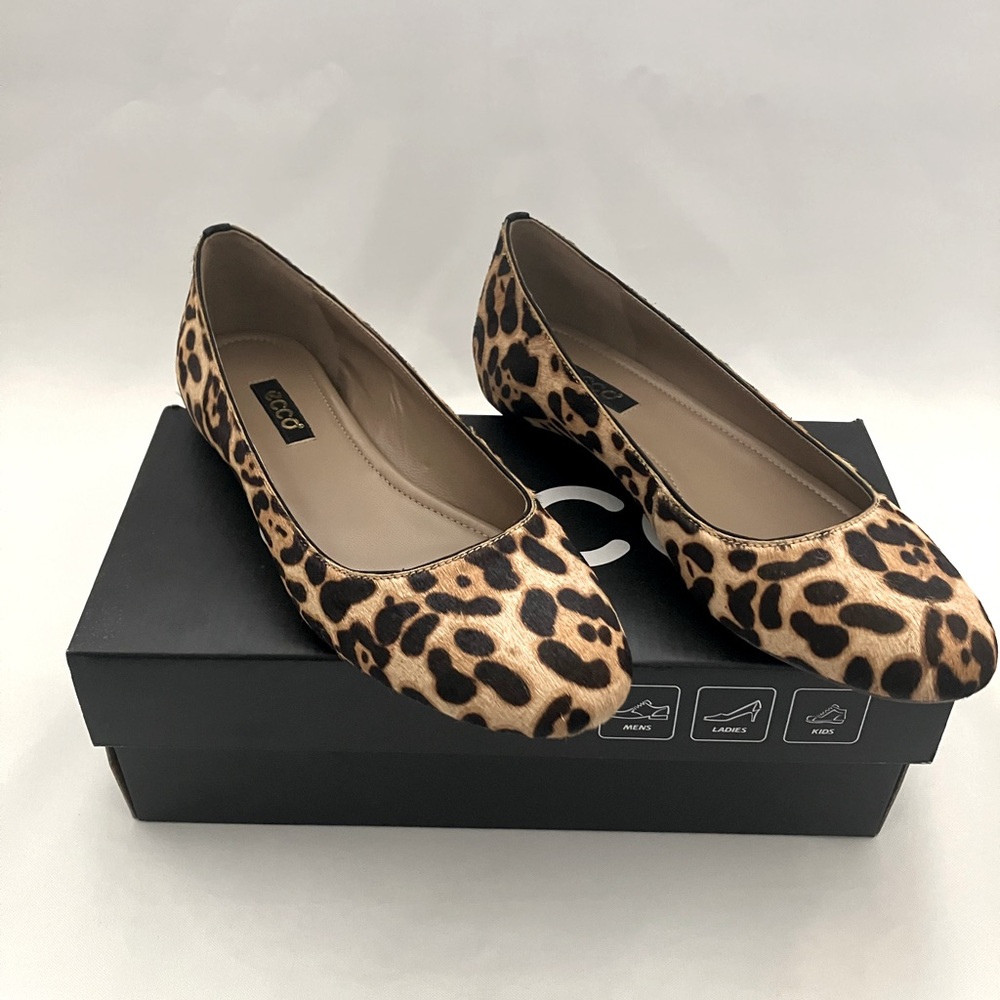 ECCO “Mary” Leopard Print Calf Hair Ballet Flats